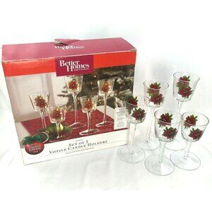 Better Homes & Gardens 5 Poinsettia Glass Votive Candle Holders Christmas Decor